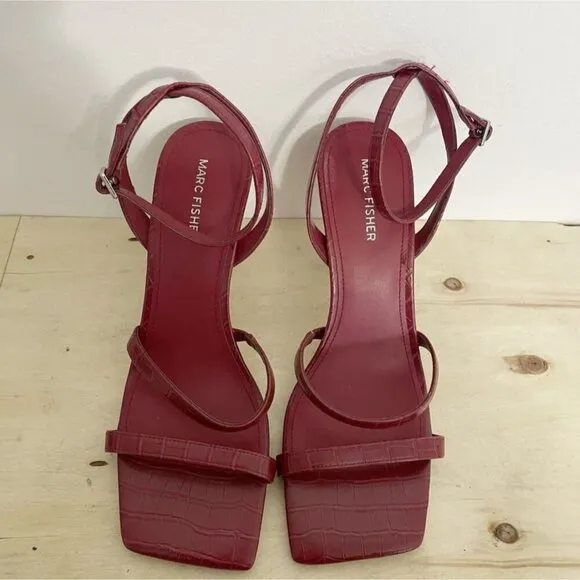 Marc Fisher Size 10 Block Toe Sandal Heel Strappy Stiletto Red Sexy - Image 2
