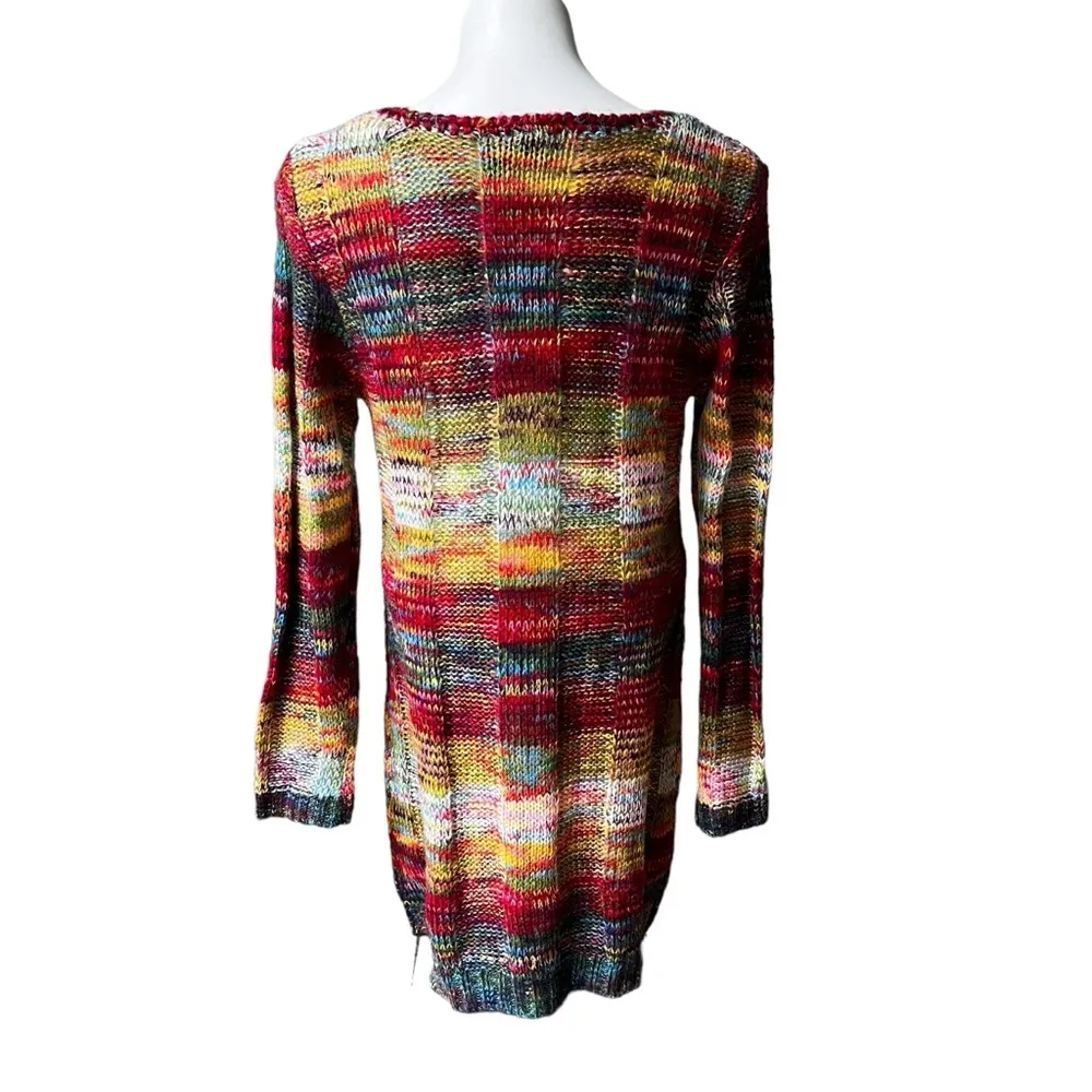 Ultra Flirt Y2K Rainbow Knit Crochet Long Sleeve Dress - Image 2