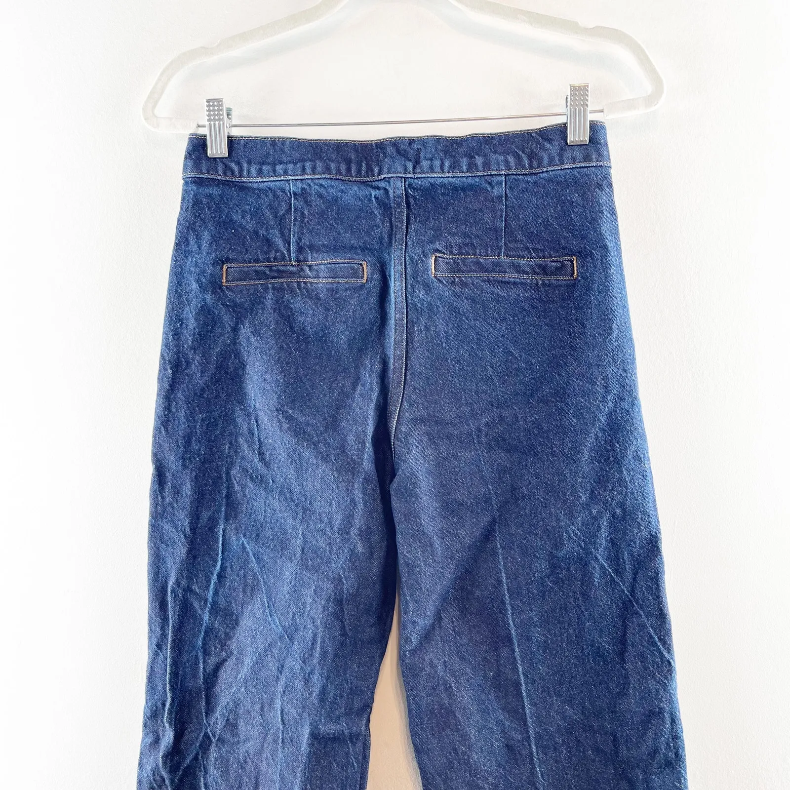 Express High Rise Wide Leg Exposed Double Zipper Dark Wash Jeans 4 Petite - Image 6