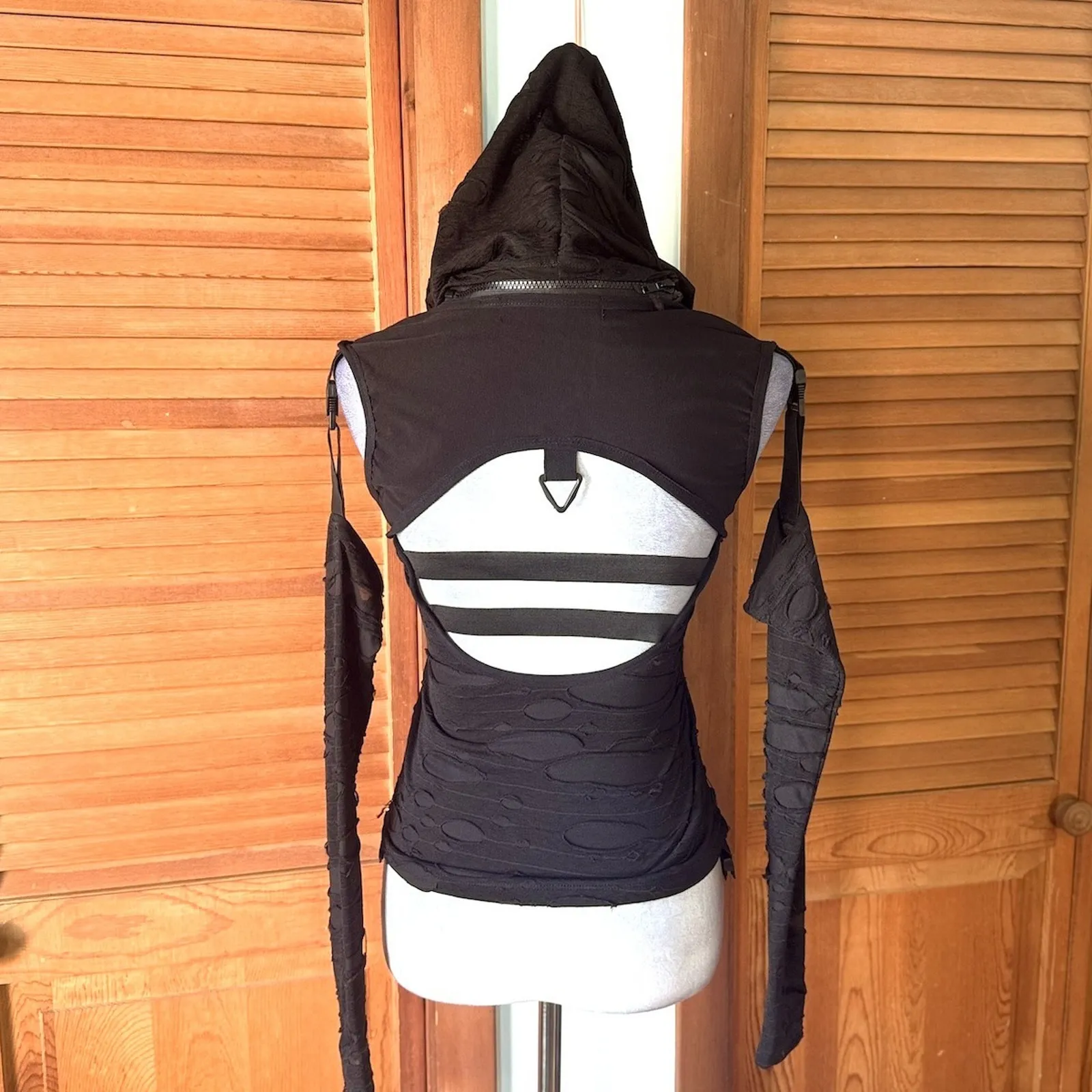 Vintage Lip Service Goth Punk Steampunk Cyber Sniper Black Hooded Top XS - Image 7