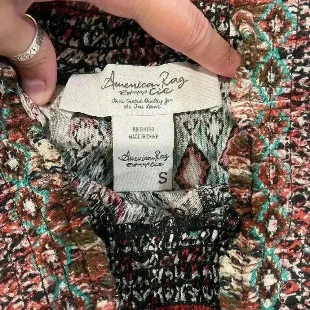 American Rag Cie Boho Smocked Matching Set Womens Small Cropped Shirt Wide Leg - Image 4