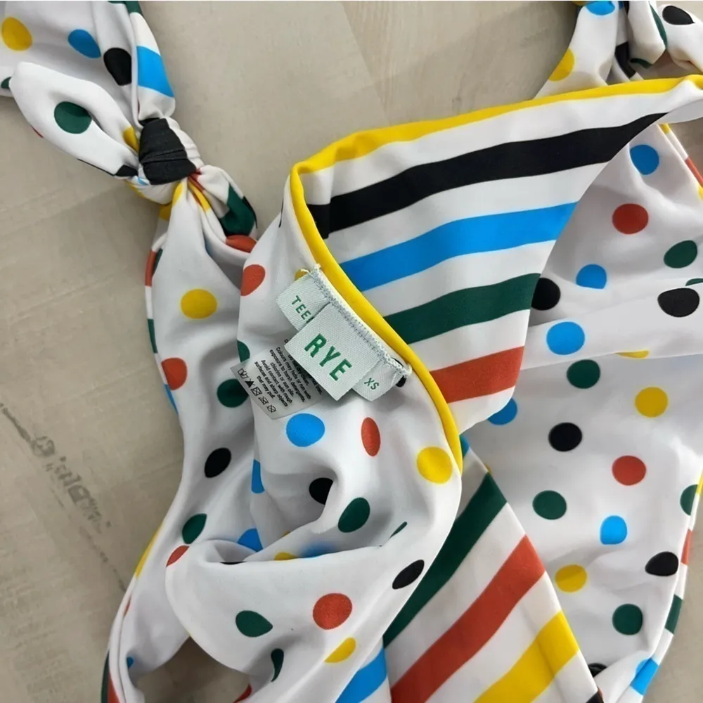 RYE dollop rainbow one piece cutout swimsuit reversible vacation striped polka White Size XS - Image 3