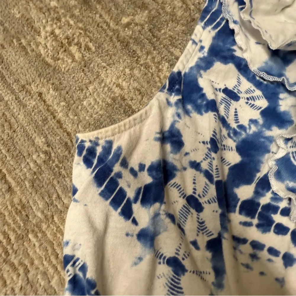 Lauren Ralph Lauren LRL Blue and White Tie Dye Ruffled Tank Top Size XL - Image 6