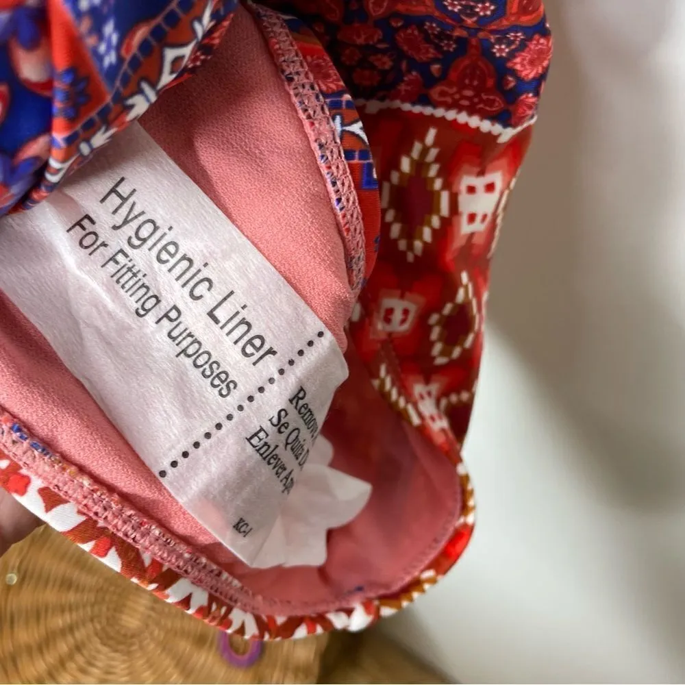 New Indigo Rein Boho‎ Patchwork Paisley One Piece Swimsuit Swim Strappy Print L - Image 5