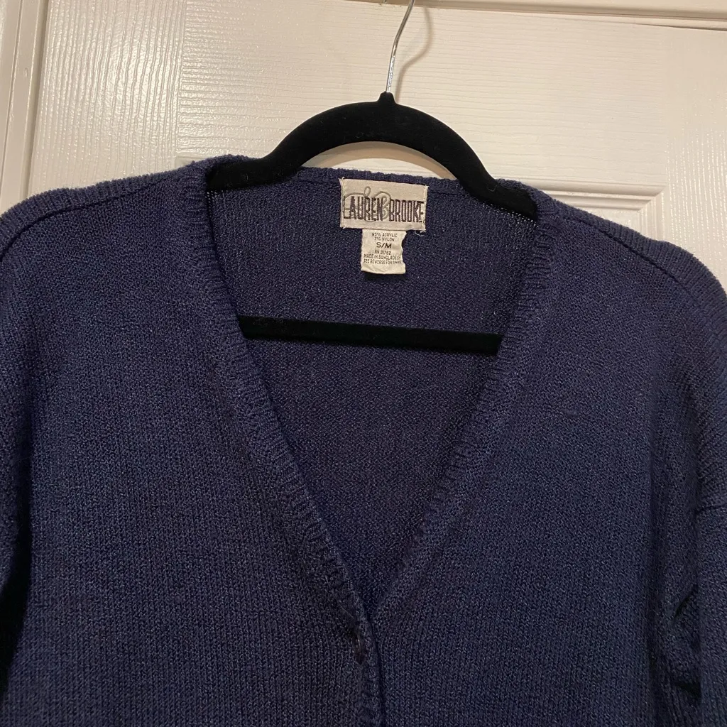 Lauren Brooke Size S Navy Blue Long Sleeve V Neck Button Front cardigan Sweater - Image 3