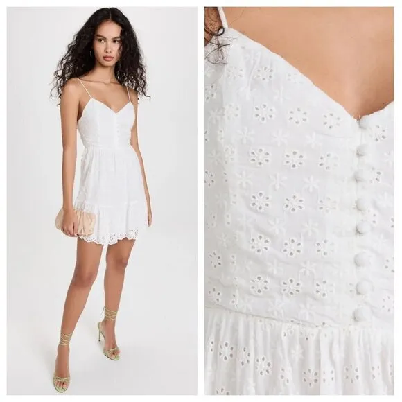 alice + olivia Fae Eyelet Embroidery Fit Flare Mini Dress White Womens Size 14 - Image 2