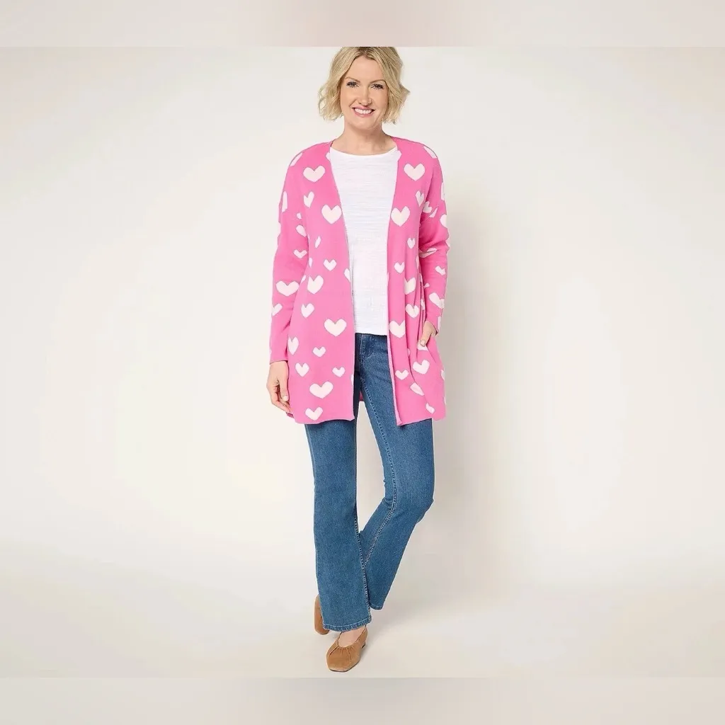 Driftwood Pink Heart Cardigan – Cozy Valentine's Day Open Front Knit Sweater - Image 3