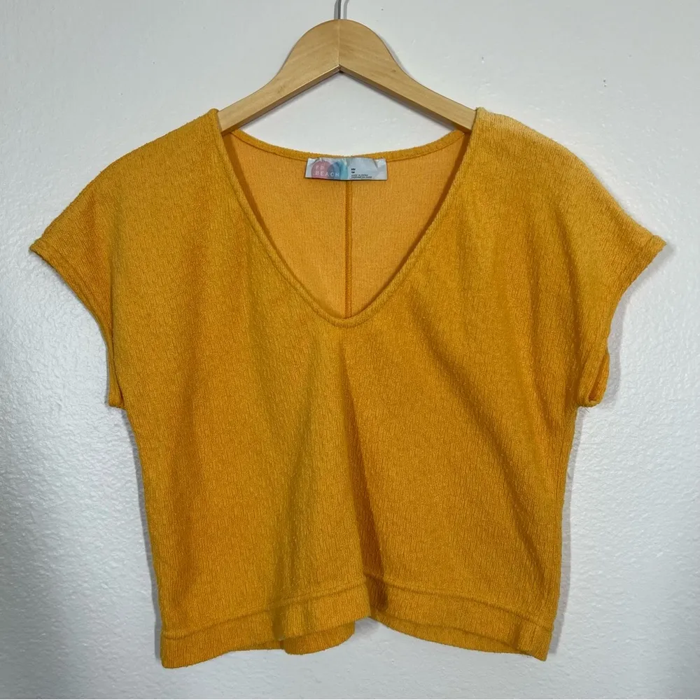 Free People Beach Yellow Textured Cropped Short Sleeve - Image 14