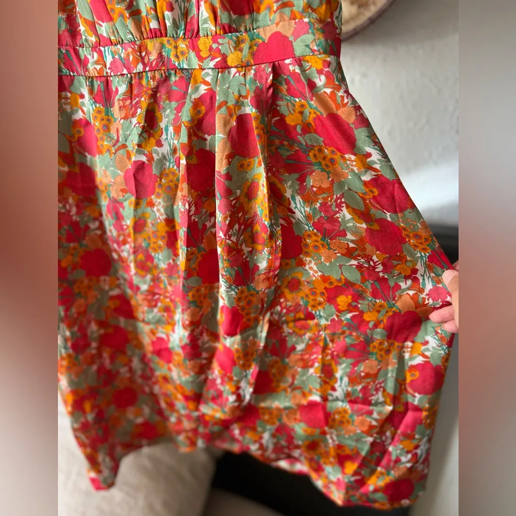 Orange and pink, vintage florals, peekaboo back dress small - Image 3