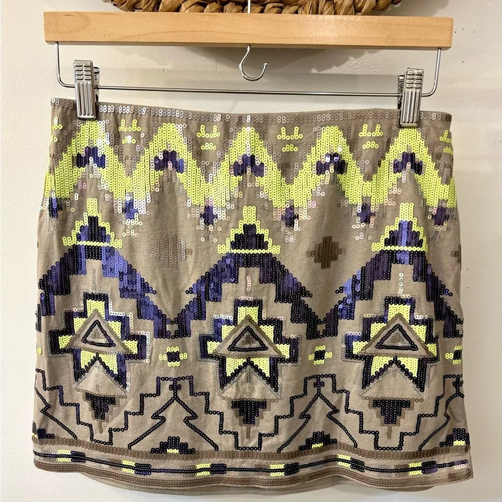 Express Aztec Sequin Embellished Mini Skirt Size Small - Image 2