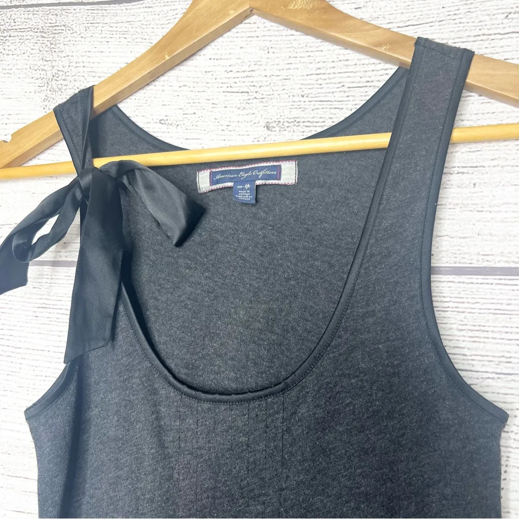 American Eagle Charcoal Gray Babydoll Racerback Tank Top with Black Bow Size XS - Image 4