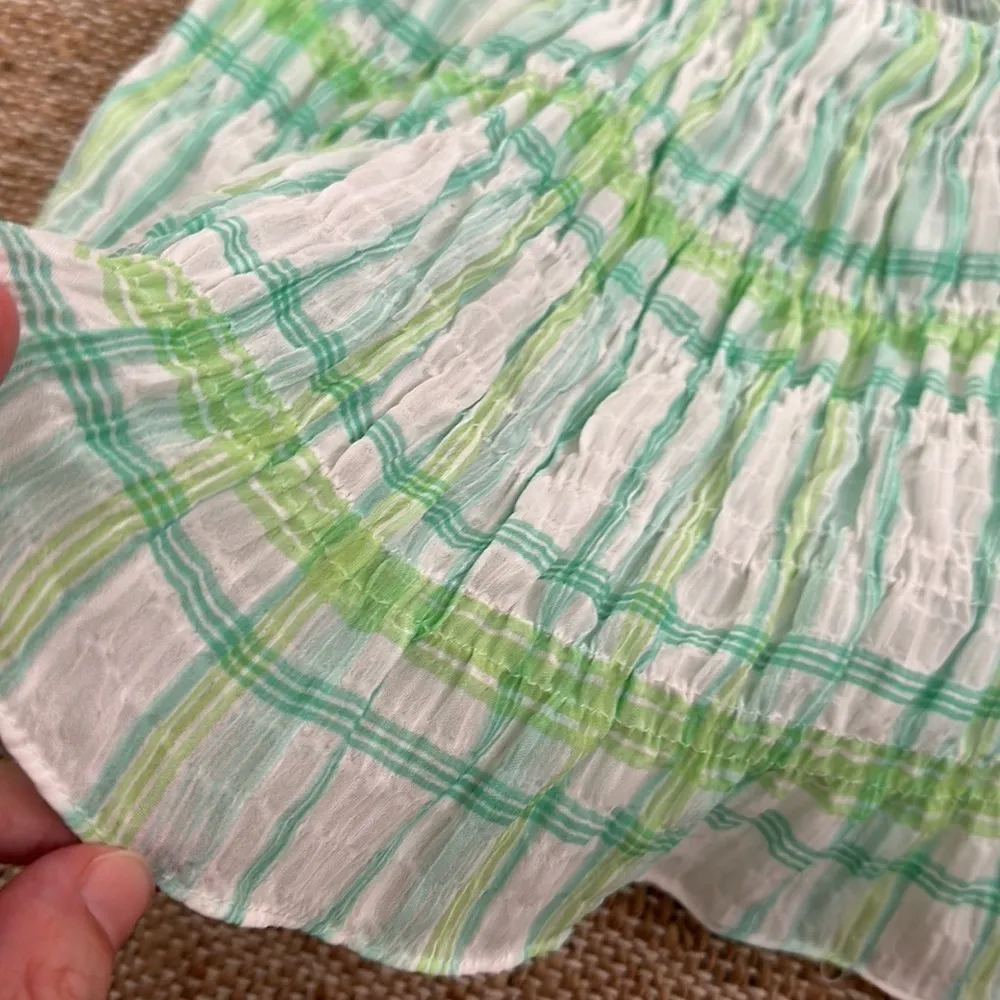 Zara Neon Green Plaid Elastic Smocked Ruffle Crop Top Blouse Size Small - Image 6