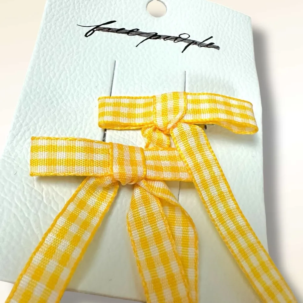 Free People Bow Set Yellow Gingham Hair Clips Coquette Picnic Dainty Cottage NWT - Image 6