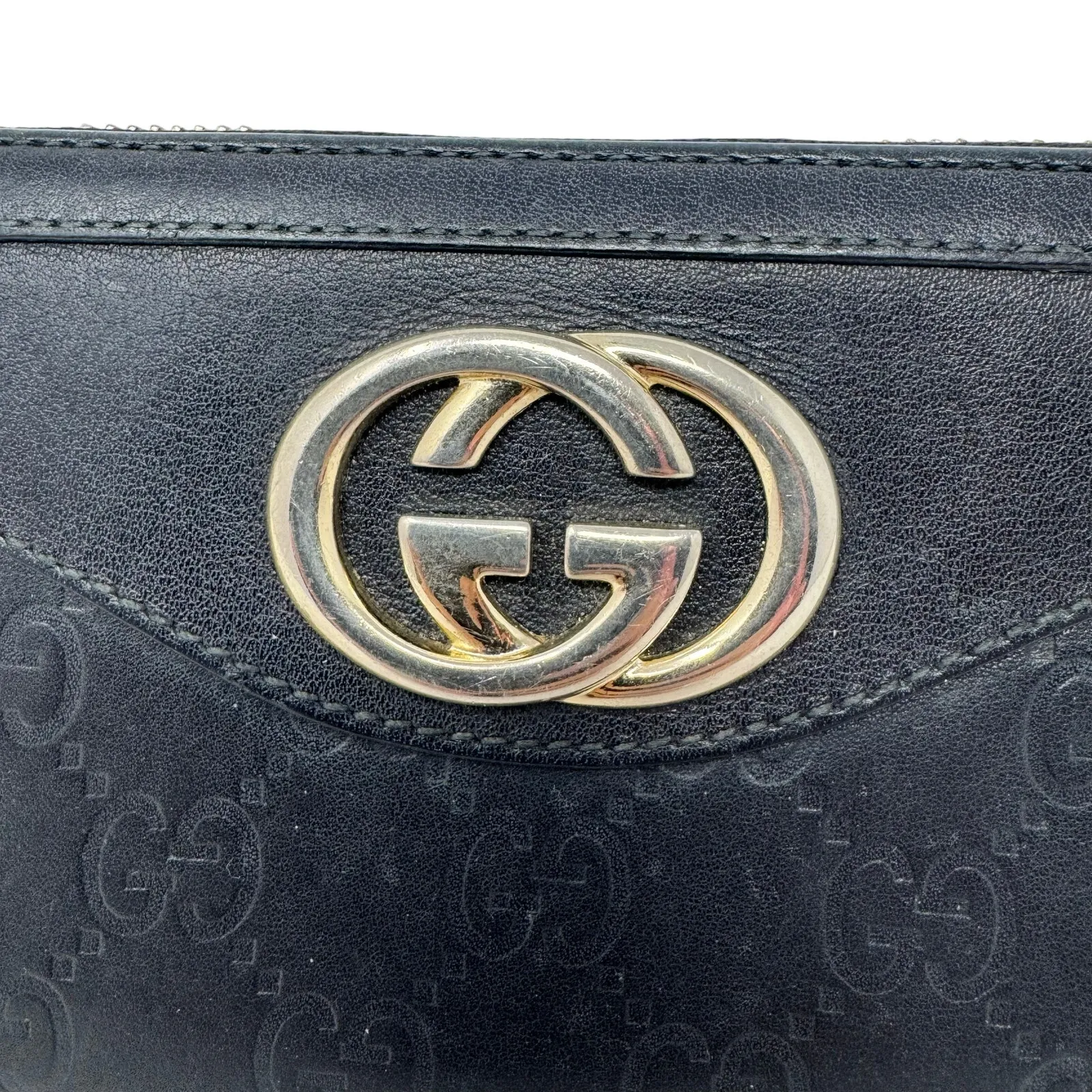 Gucci GG Guccissima Monogram Black Leather Zip Around Wallet with Double G Logo - Image 4