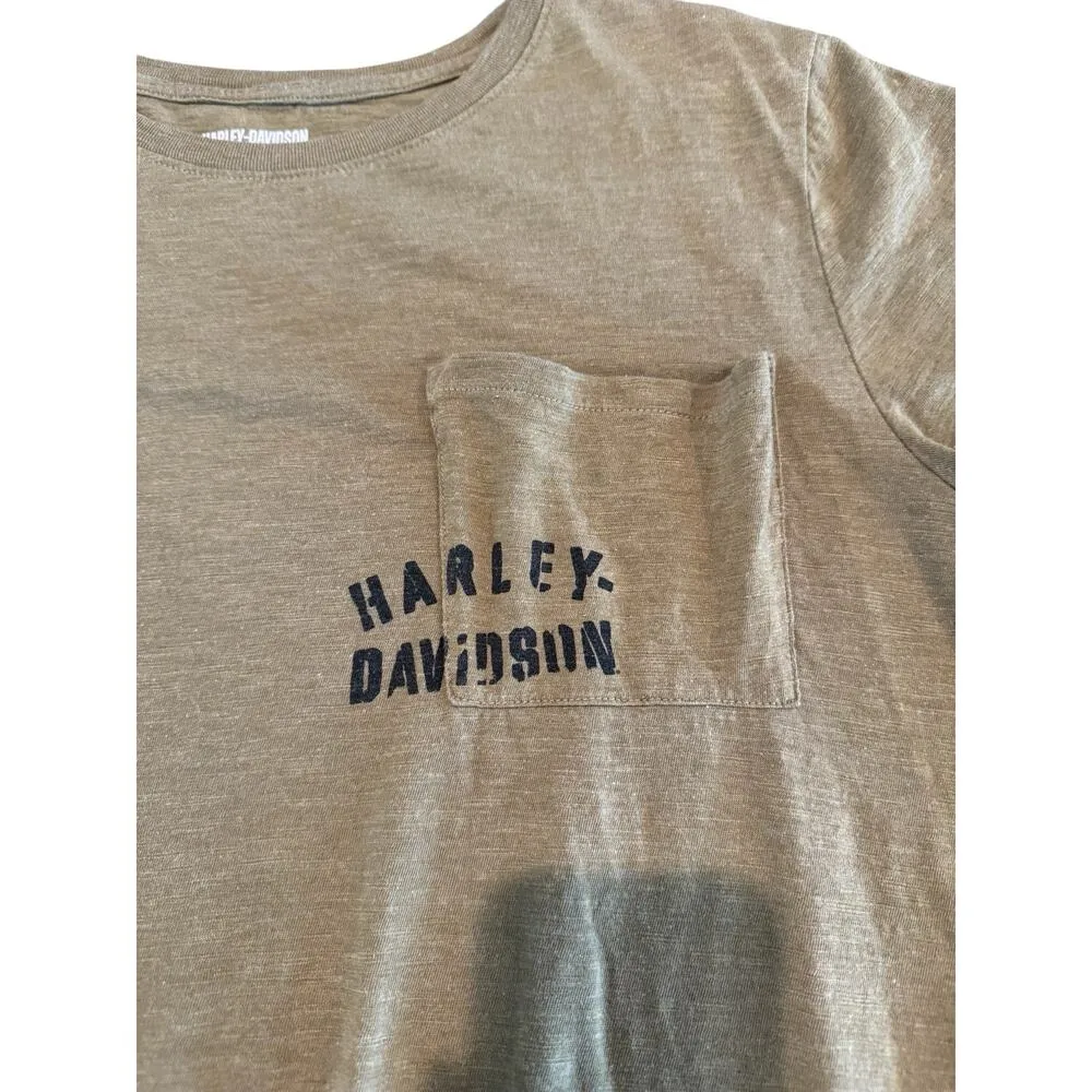 Harley Davidson Women’s Large T Shirt Olive Tour Of Duty Pocket Relaxed Fit Tee - Image 4