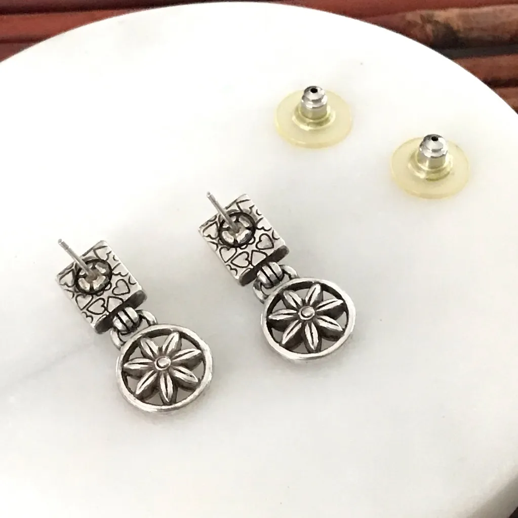 Brighton Silver Floral & Crystal Drop Post Earrings - Image 5