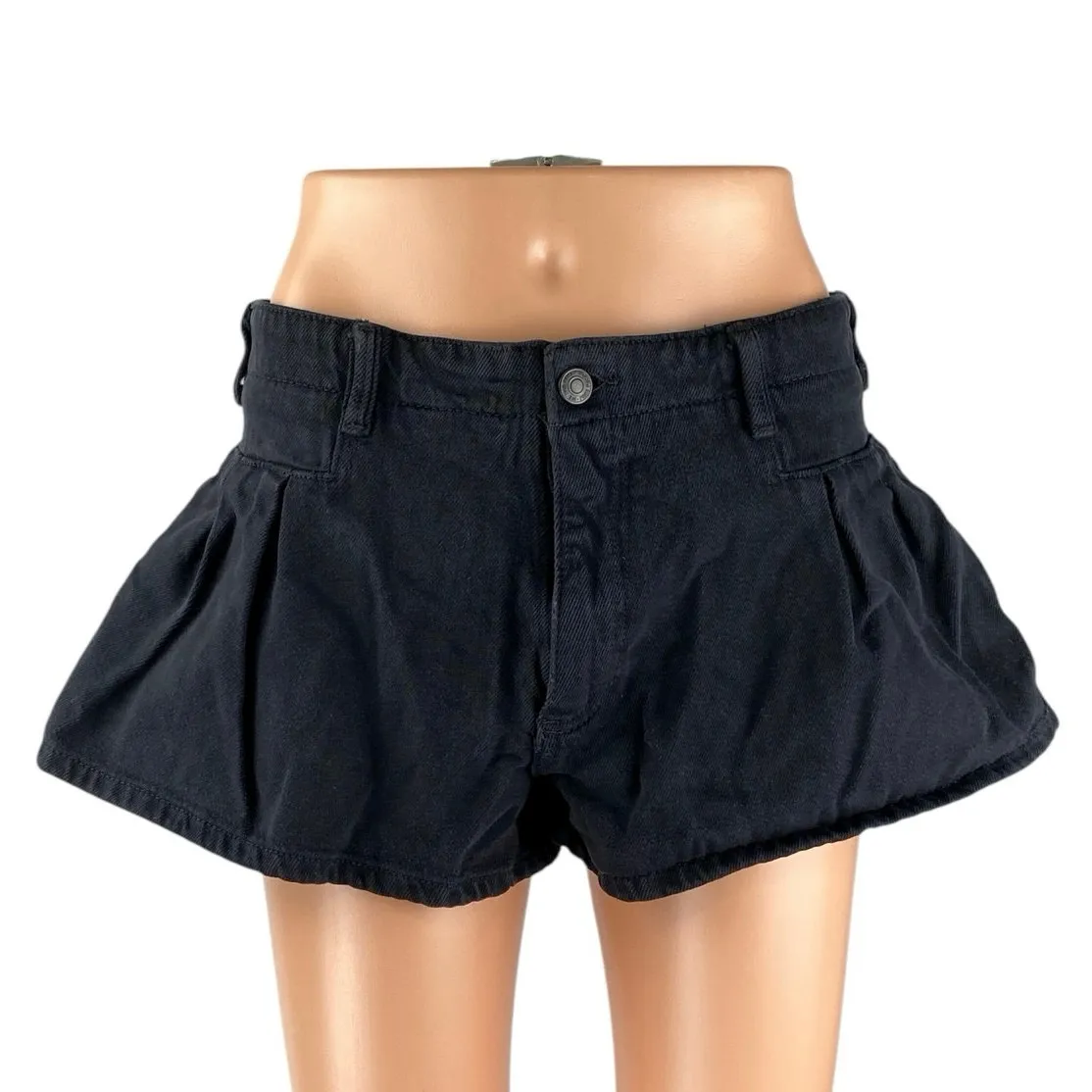 Free People We The Free Black Mid Rise Pleated A Line Bell Denim Jean Shorts 27 - Image 2