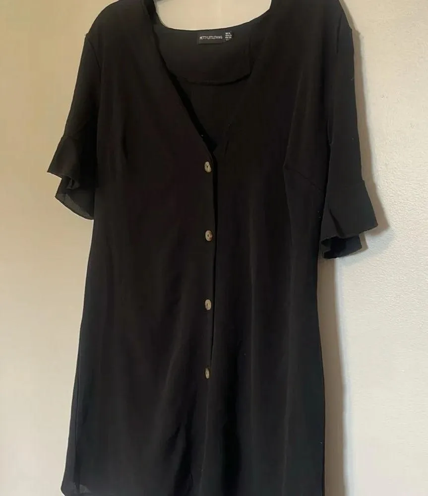 PrettyLittleThing Black button down dress bell sleeves - Image 3