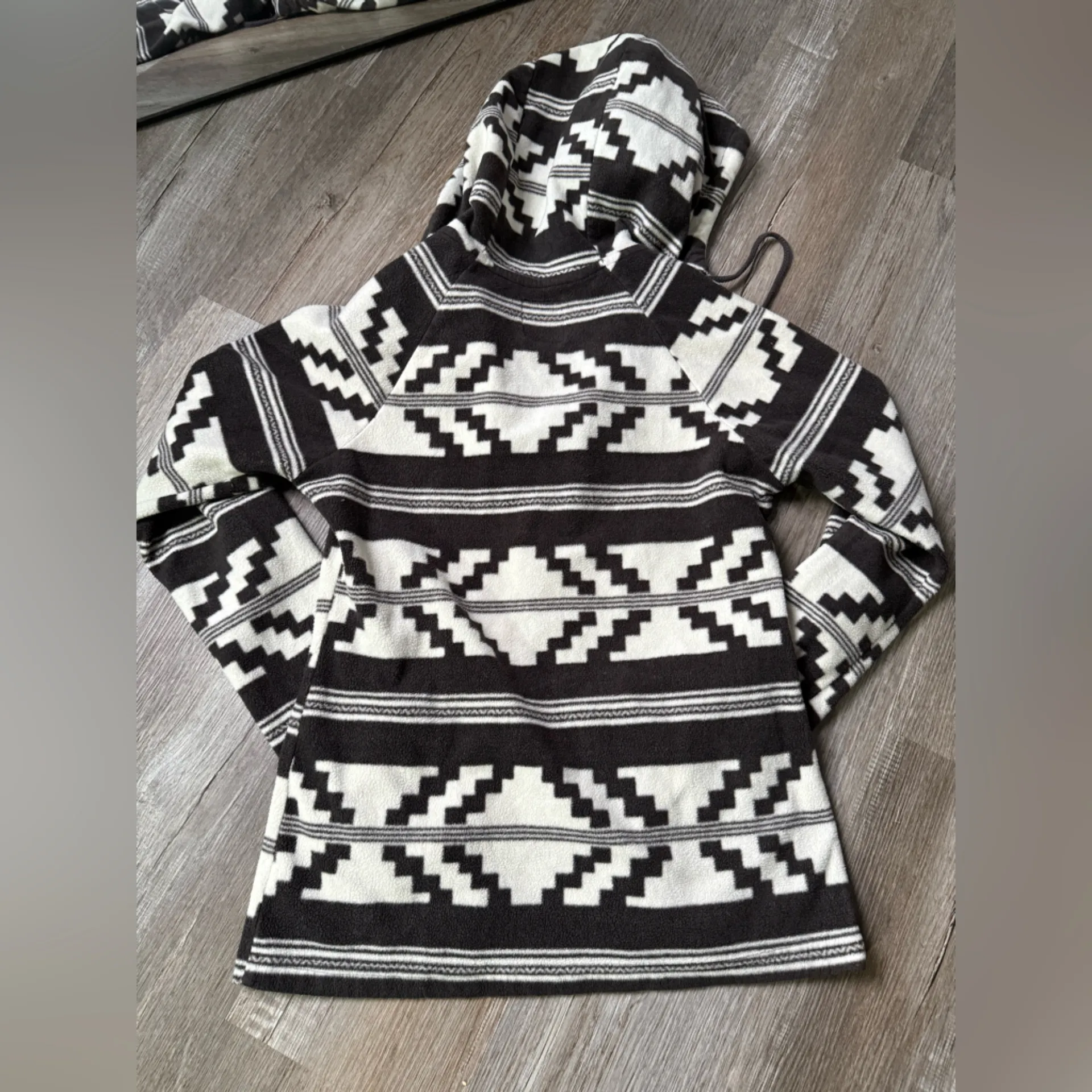 Billabong Fleece Zip Up Hoodie Sweatshirt Pattern Hippie Boho Brown Cream S M - Image 6