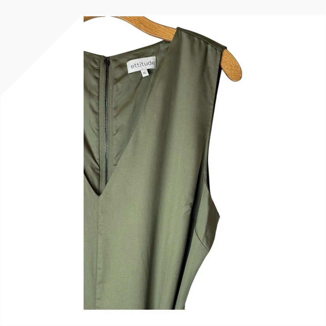 Ettitude Jumpsuit‎ Women XL Olive Green Sateen Bamboo Sleeveless Wide Leg NWOT - Image 6