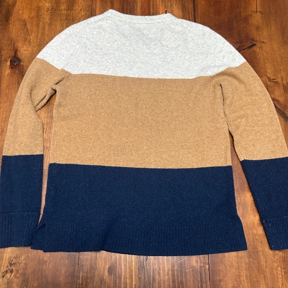 J.Crew Tan Navy and White Striped Color Block Small Women’s Crewneck Sweater - Image 2