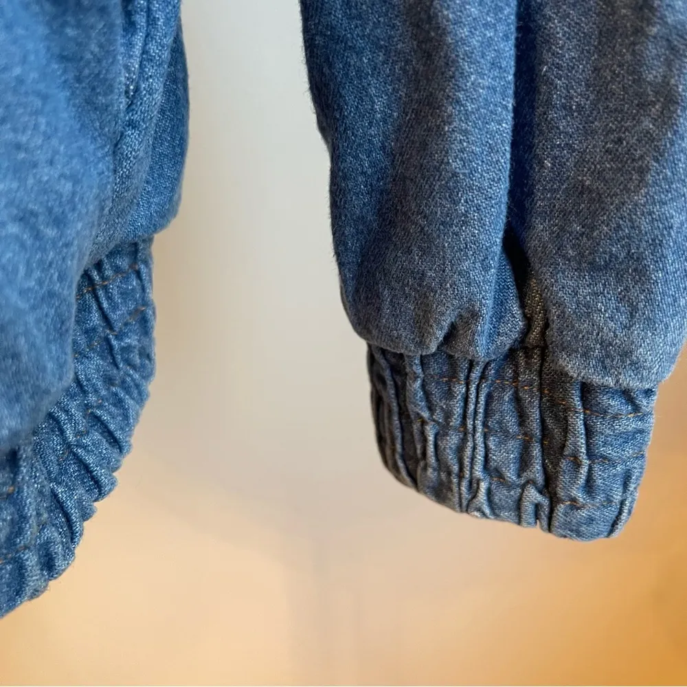 Vintage 90s Teddi Denim Jean Jacket w Embroidered Birds Elastic Size Large Blue - Image 8