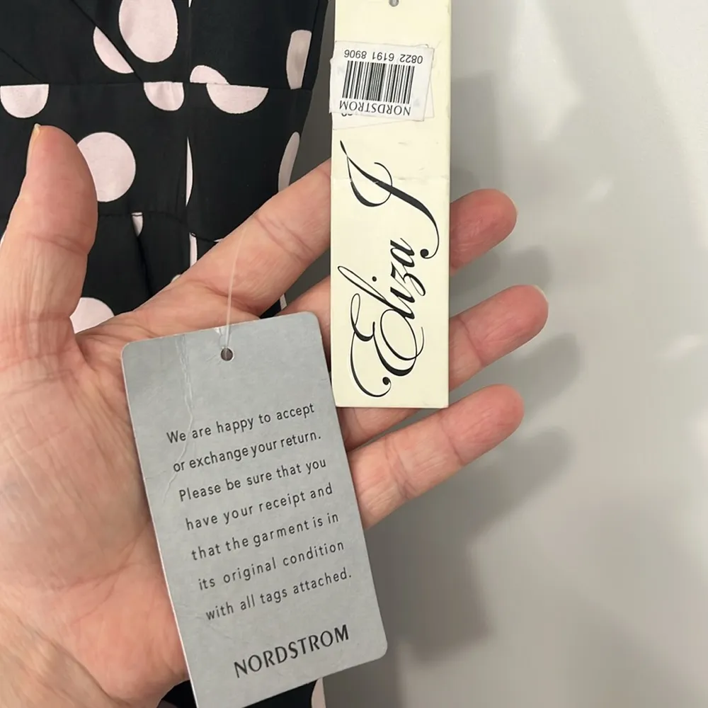 New Eliza J Size 2 Black, Pink Polka Dot Midi V-Neck Asymmetrical Hem Dress - Image 8