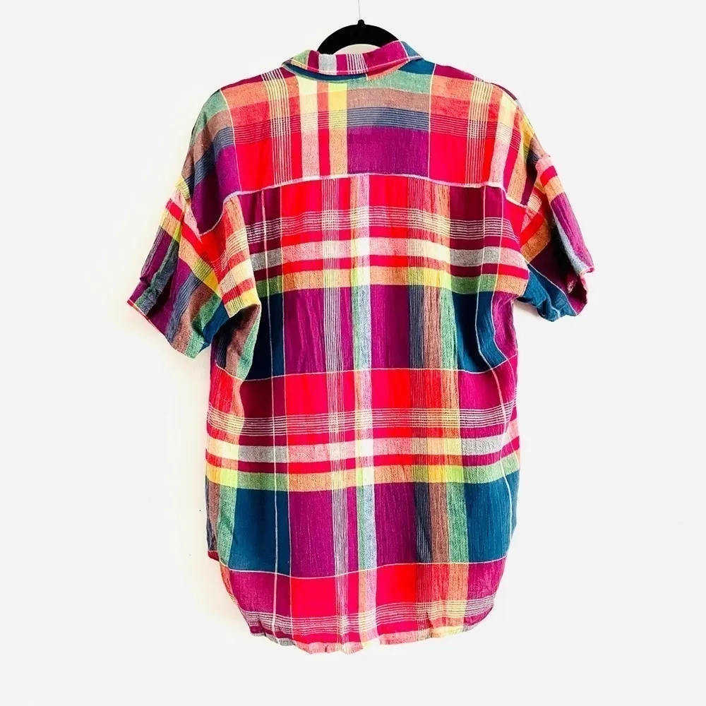 Woolrich Button Down Shirt S Plaid Short Sleeve Multicolor Semi Sheer Cotton - Image 4