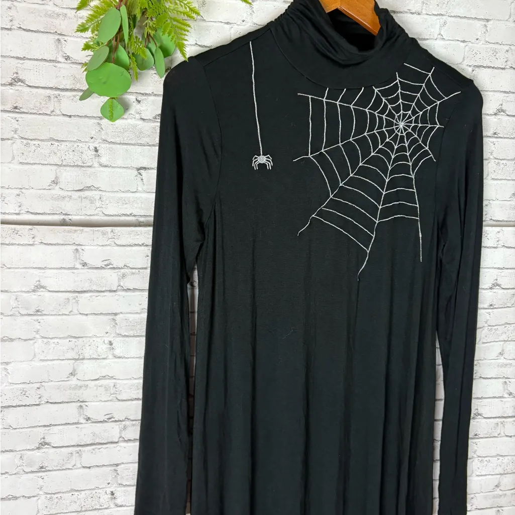 Vintage Joseph A Black Ruched Turtleneck Spider Tunic - Image 4