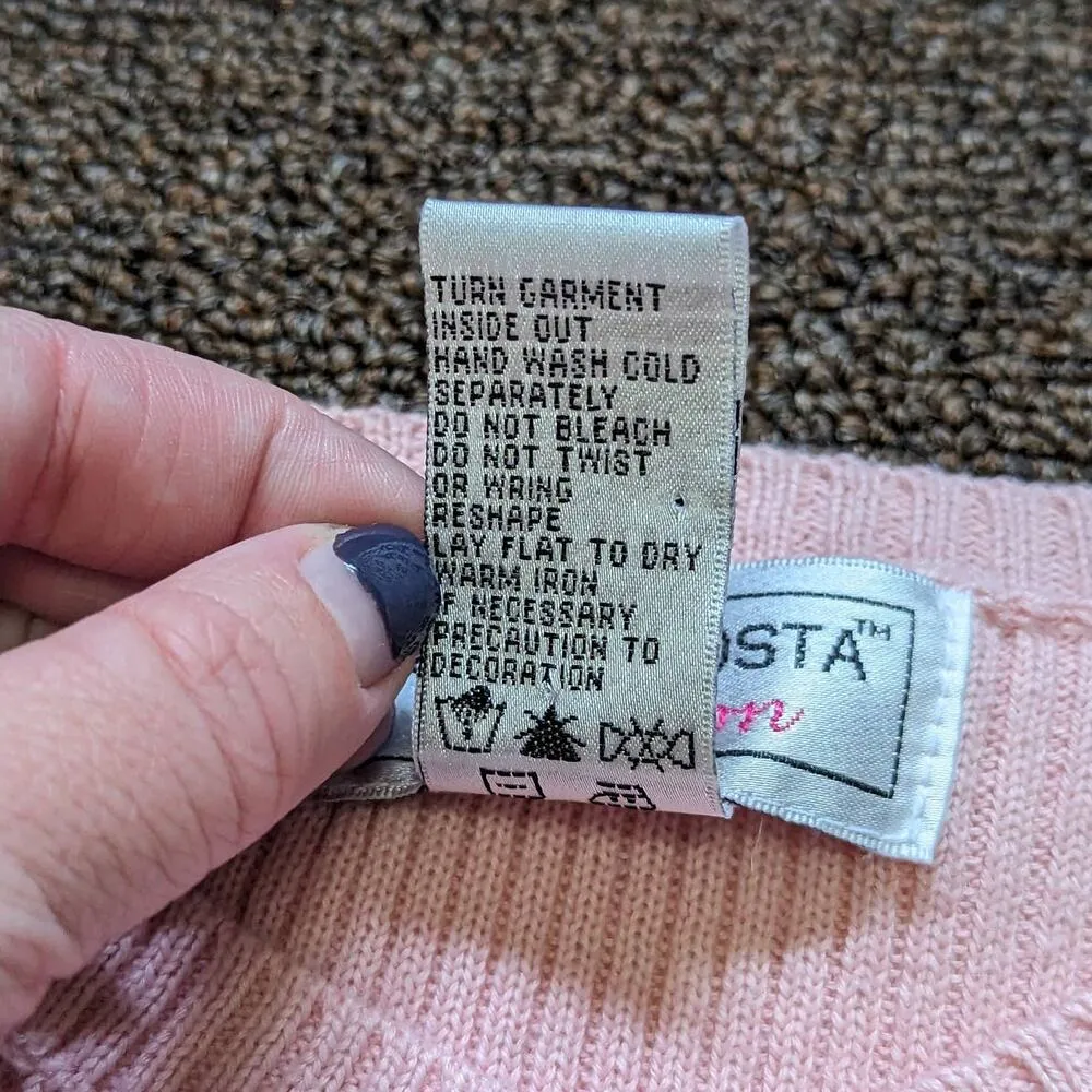 Vintage Victor Costa Pastel Pink Wool Cardigan Sweater Ribbed Knit Womens Small - Image 6