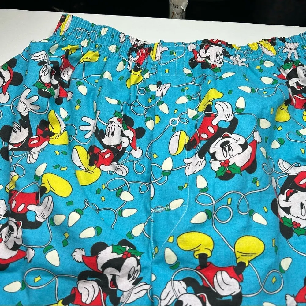 Vintage Disney Mickey Mouse Christmas Blue boxer sleep Shorts all cotton large - Image 4