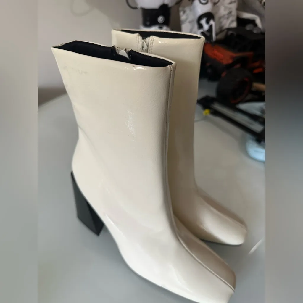 Nasty Gal Cream and Black Heeled Boots - Image 2
