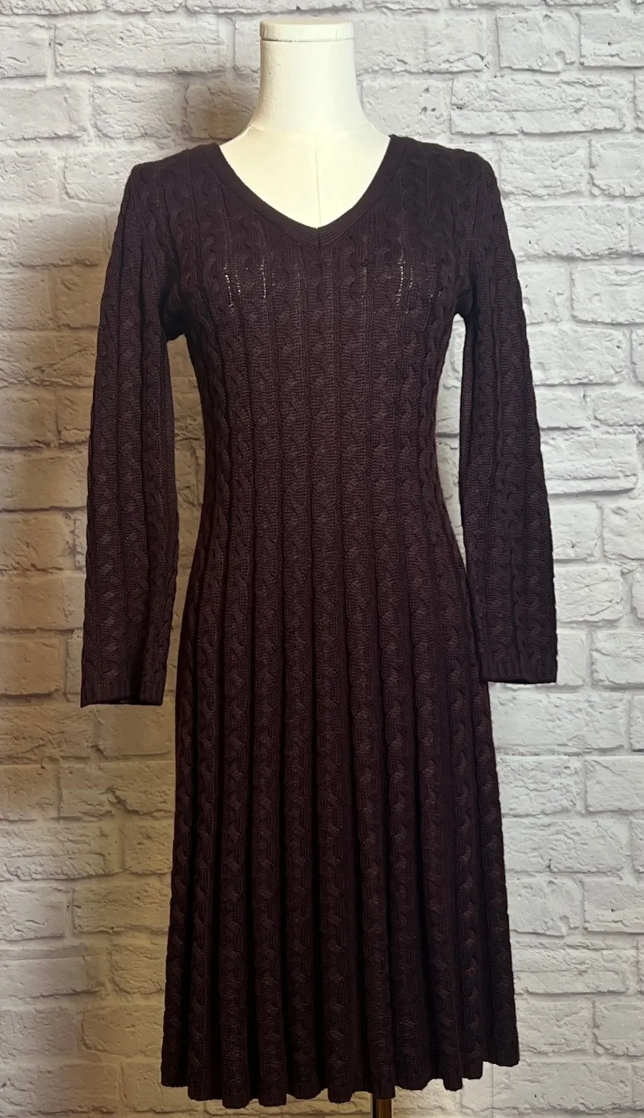 Jessica Howard Women's Size S Burgundy Cable Knit Sweater Dress Long Sleeve - Image 1