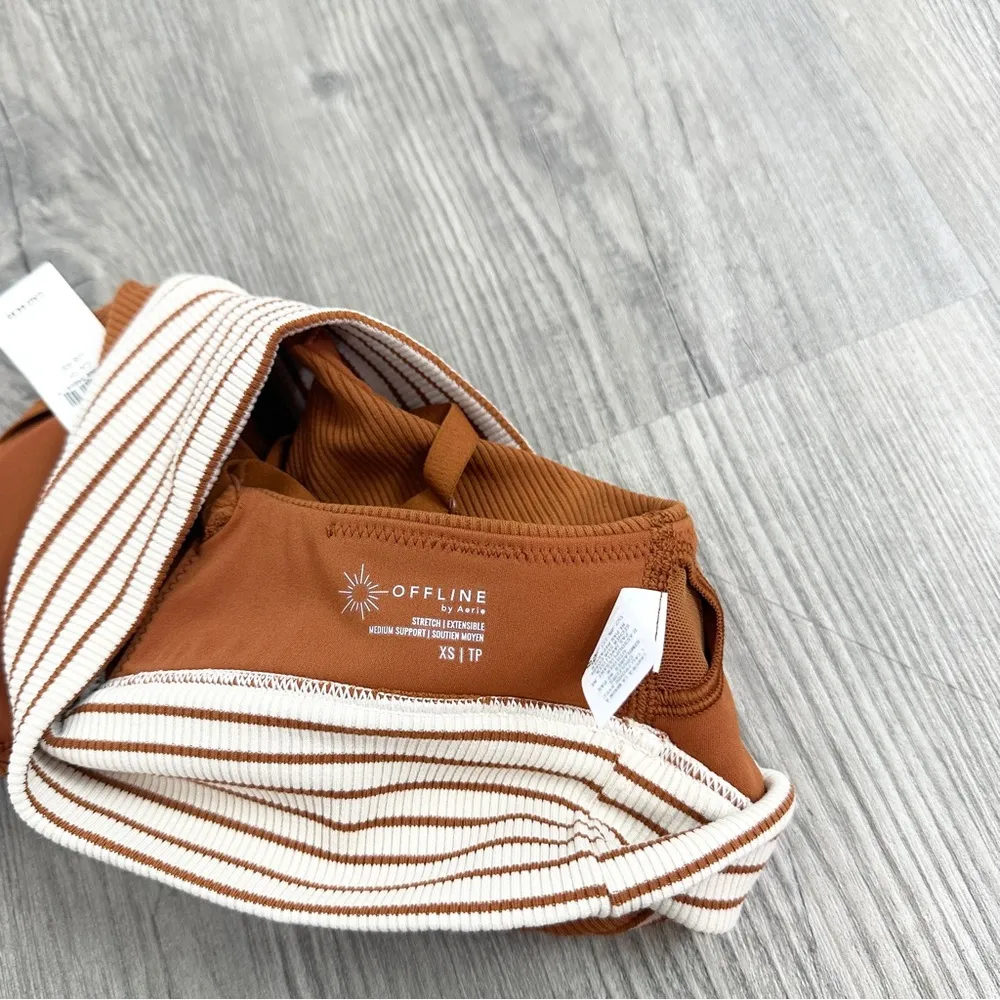 OFFLINE By Aerie Ribbed Scoop Sports Bra Caramel NWT size XS - Image 8