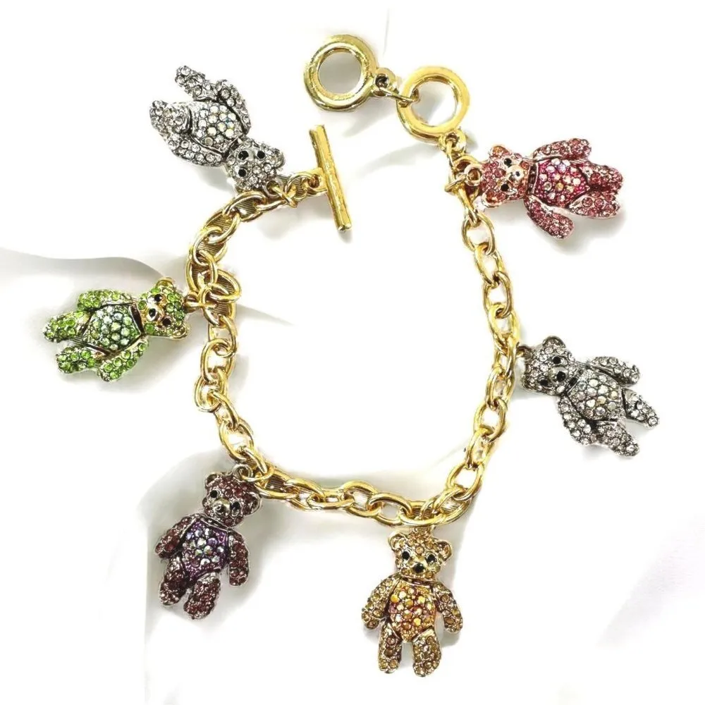 OPC CN Multicolor Crystal Studded Gold Teddy Bear Charm Bracelet - Image 2