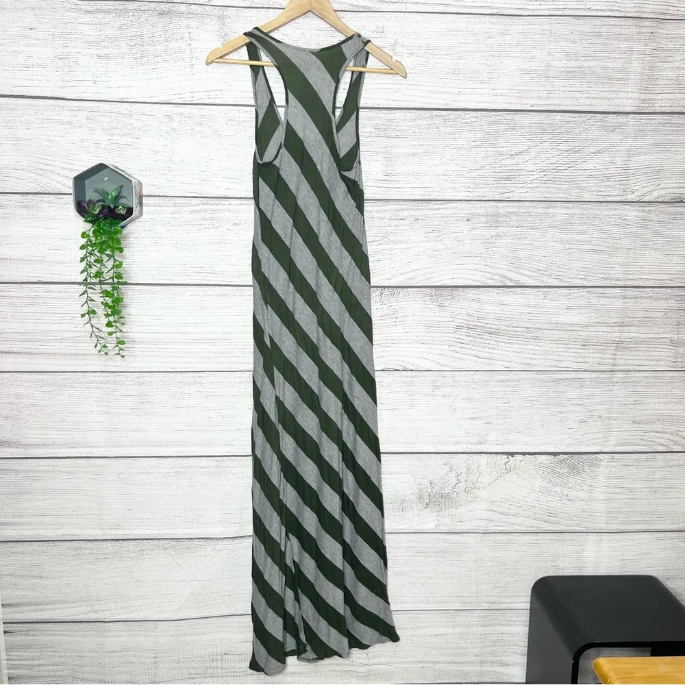 Espresso Green & Gray Diagonal Striped Sleeveless Racerback Maxi Dress Medium - Image 8