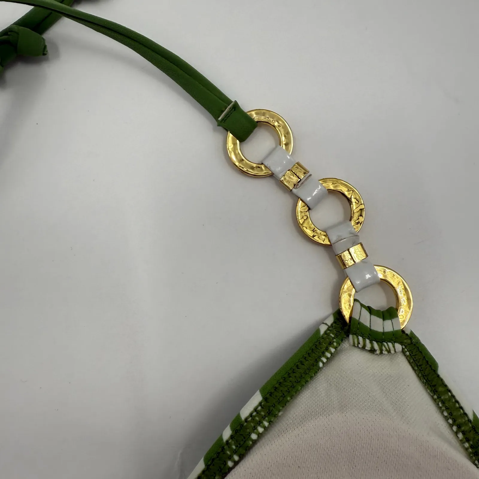 PLAYA BY LA BLANCA Bikini Top Medium Swim Green Zebra Resort Beach String Gold - Image 12