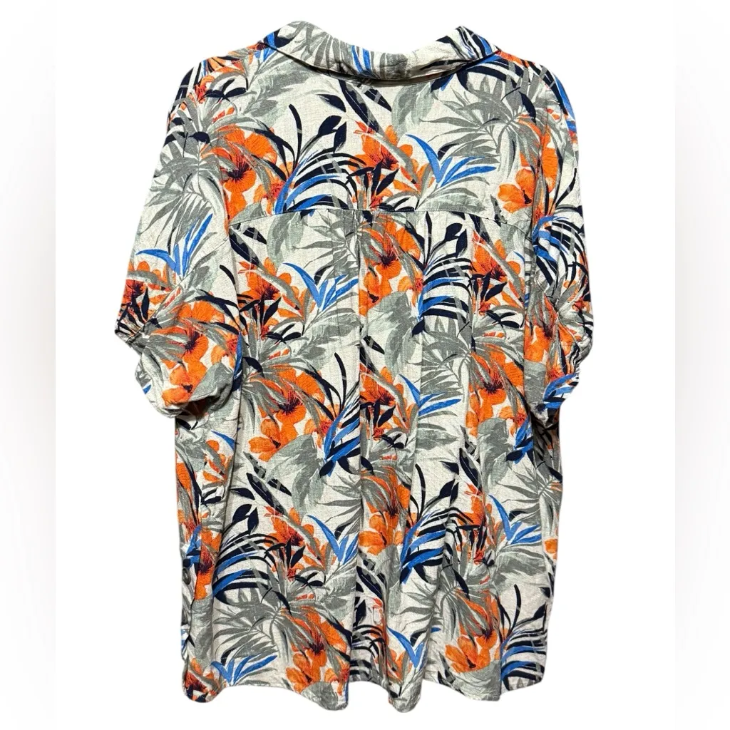 Chico’s Linen Blend Tropical Print Button Down Top Short Sleeve Sz 3X - Image 2