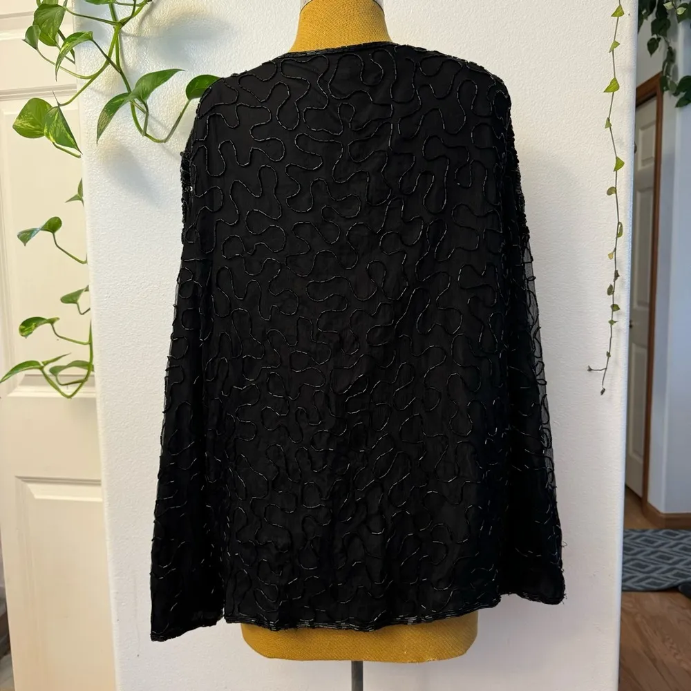 JMD New York Black Sequin Beaded Jacket Party Evening Size Large Open Cardigan L - Image 6