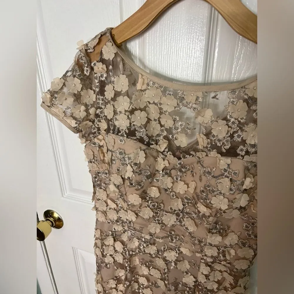 XSCAPE Embroidered 3D Floral Appliqué Champagne Blush Gown 6 - Image 3