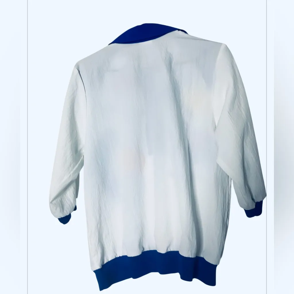 VINTAGE 80s 90s Teddi Sport Abstract Geometric Windbreaker Top Pullover Medium Blue - Image 3