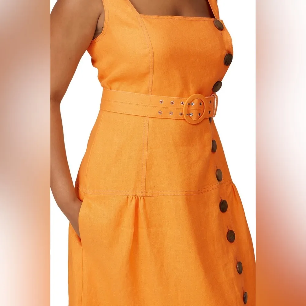 Nicholas Belted Linen Midi Dress Sleeveless Pinafore Tangerine Orange size 10 - Image 6