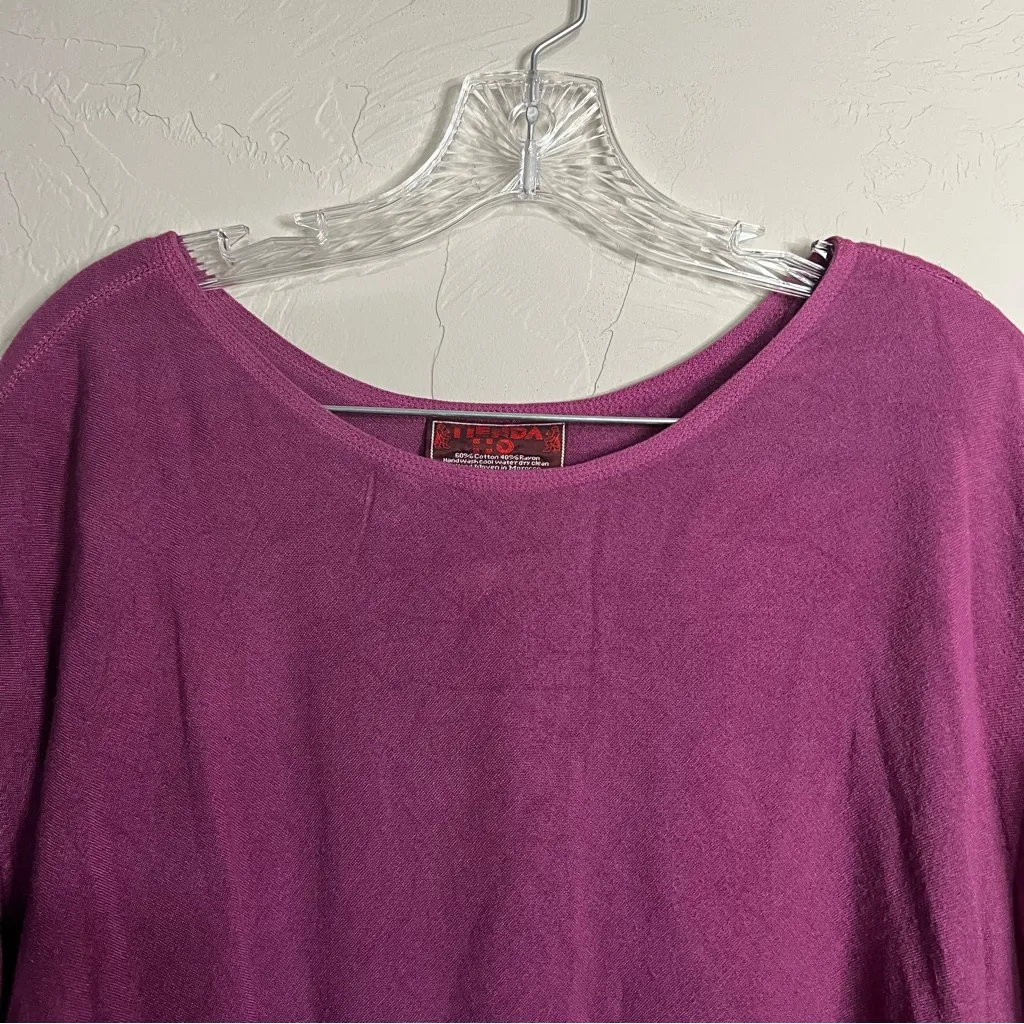 BJ6 Merlot Asymmetrical 3/4 Sleeve Woven In Morocco Lagenlook Top - Image 2