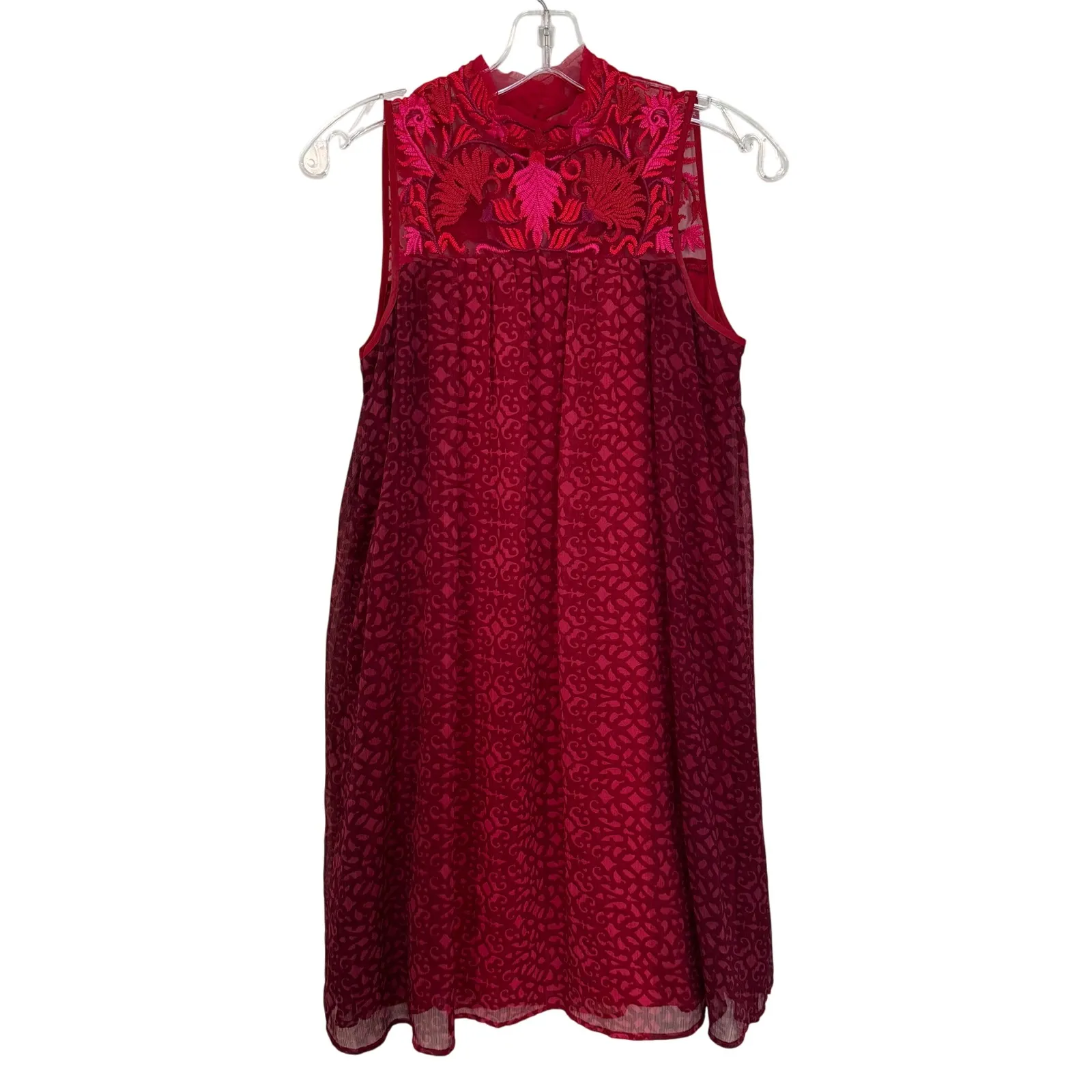 Anthropologie Niki‎ Mahajan Amara Swing Dress Women's 0 Burgundy Red Party Boho - Image 3