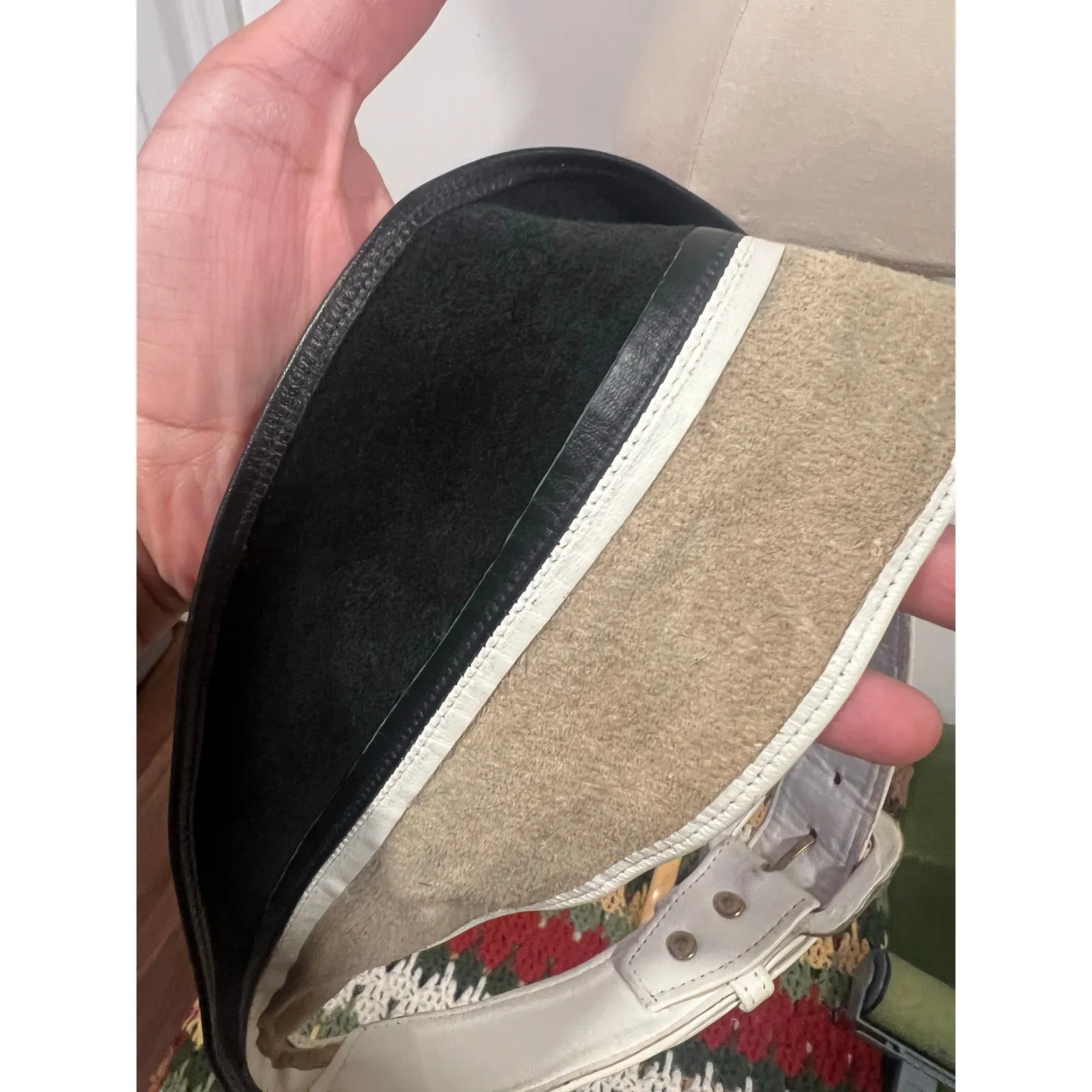 Vintage 80s Leather Colorblock Waist Belt Medium - Image 9