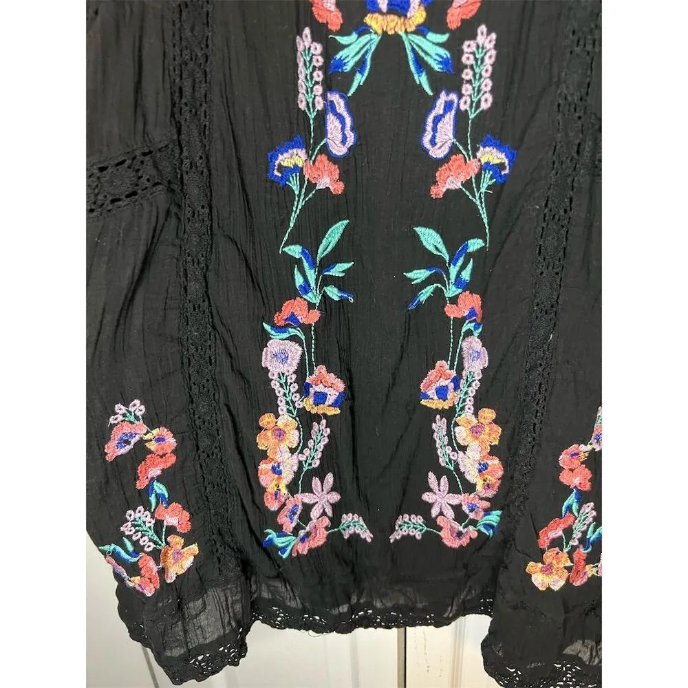 Free People Women's M Black Embroidered Shift Dress Party Cocktail - Image 8