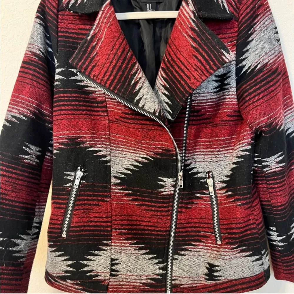 Aztec Western Print Red Black Biker Jacket - Image 2
