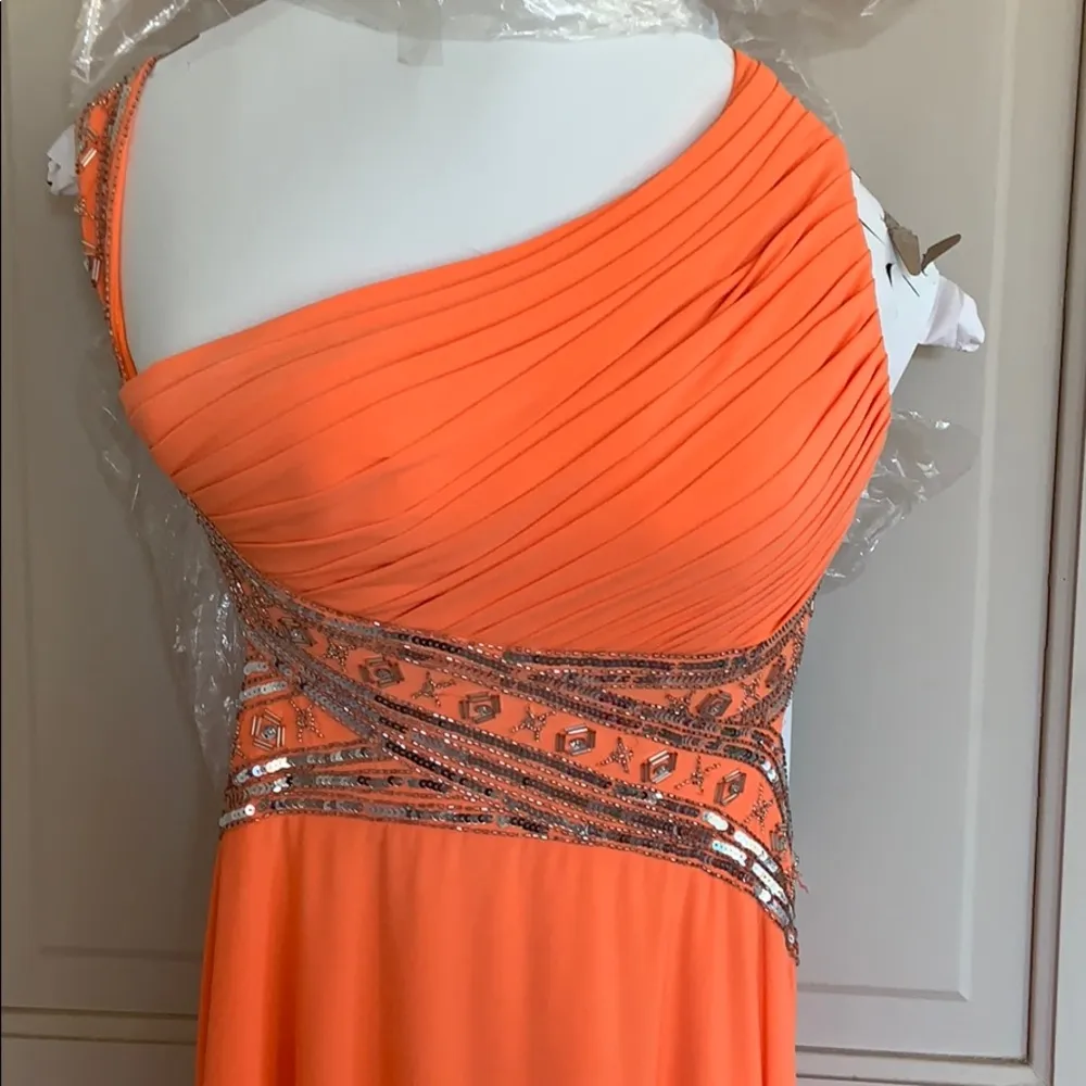 Cache  Orange and Silver One Shoulder Backless Prom Dress Size 4 - Image 3