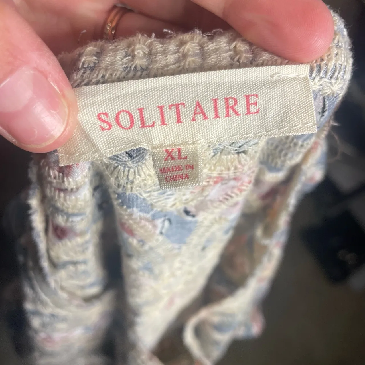 Solitaire Light Blue Floral Embroidered Scalloped Bohemian Blouse Size‎ XL - Image 3