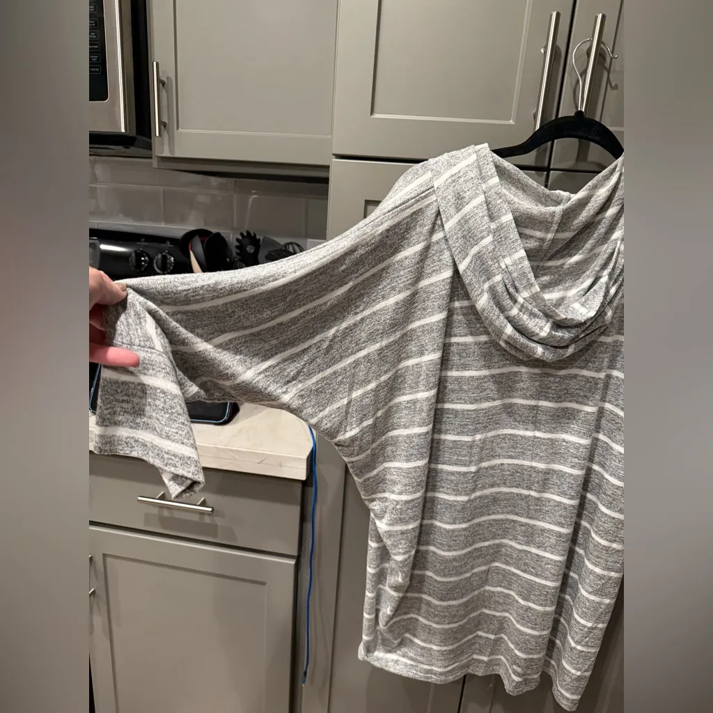 Market & Spruce Gray White Striped Cowl Neck Hoodie Pullover Kangaroo Pocket XL - Image 14